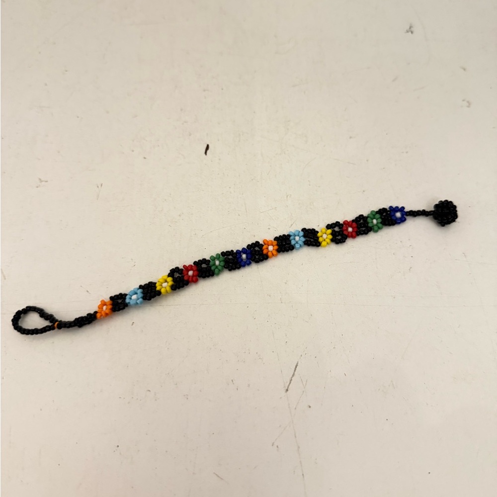 Hand beaded seed bead bracelet with toggle clasp
